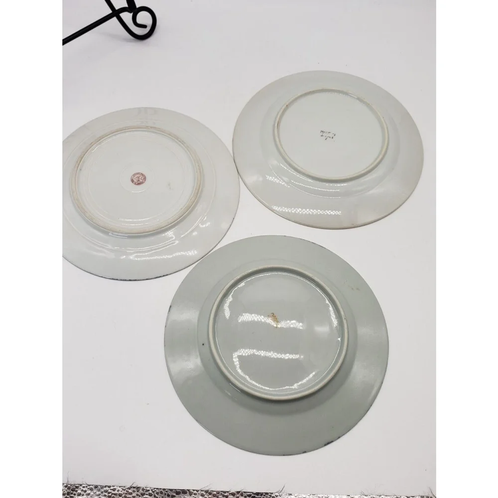 3 Vintage Japan Lusterware Saucers birds flowers and one plain